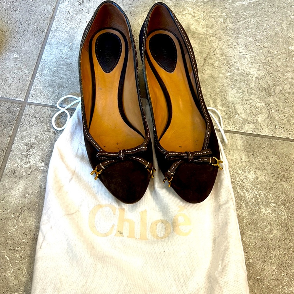 Chloe size 37.5 Brown Wedges excellent